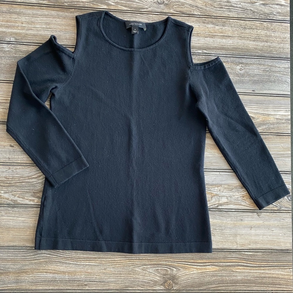 Ann Taylor Black Cold Shoulder Sweater - Size M